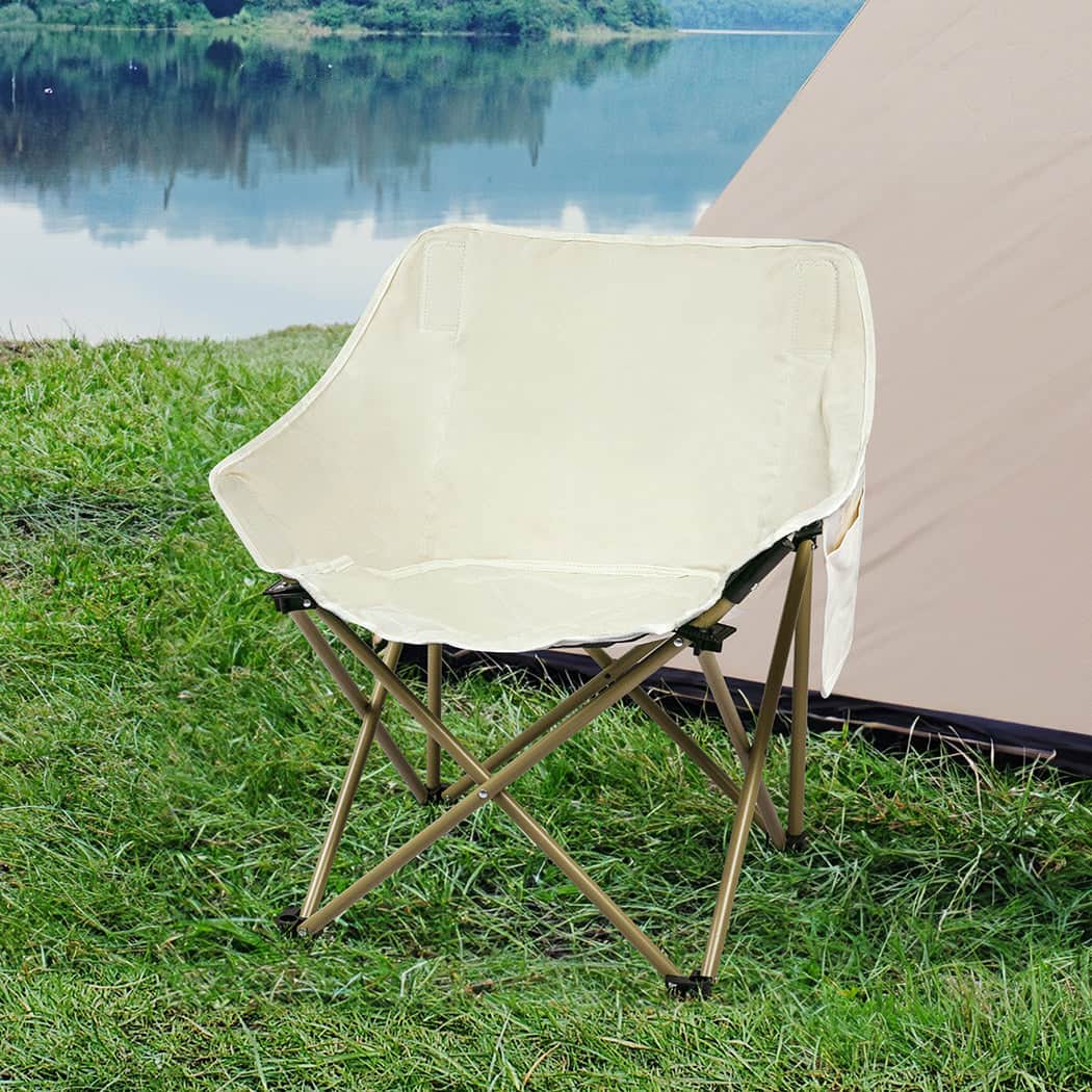 Modern Folding Camping Moon Chair Lightweight Beige  Foldable