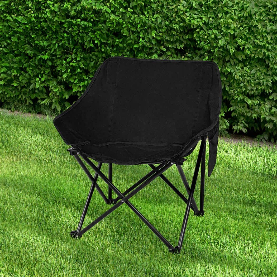 Modern Folding Camping Moon Chair Lightweight Black  Soft Cushion