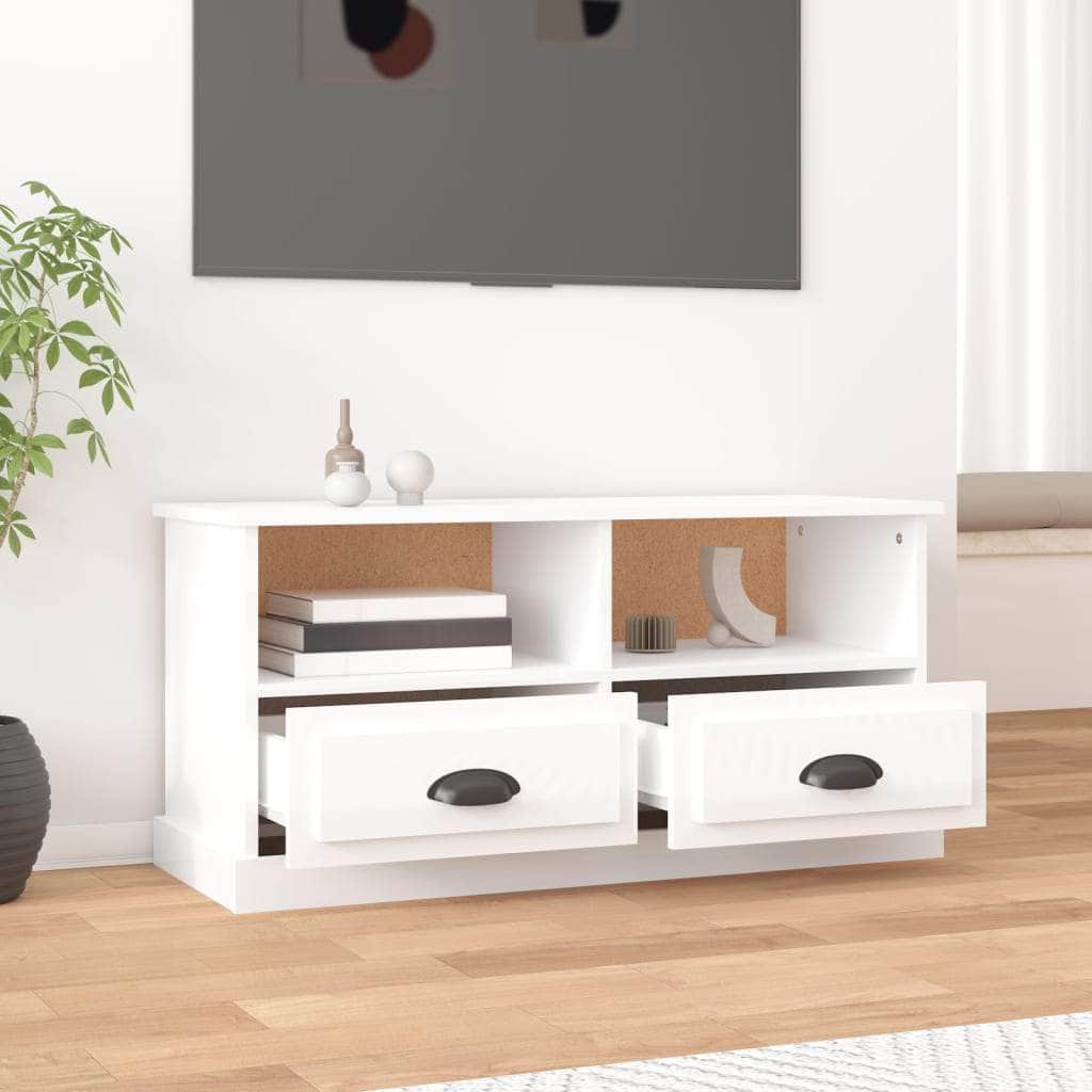 Modern Functionality: White Engineered Wood TV Cabinet