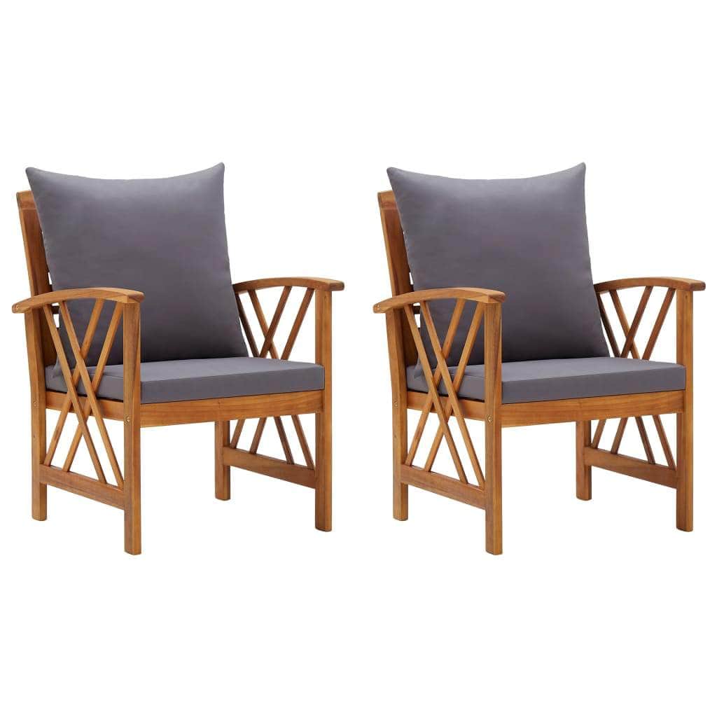 Modern Garden Chairs with Cushions 2 pcs Solid Acacia Wood