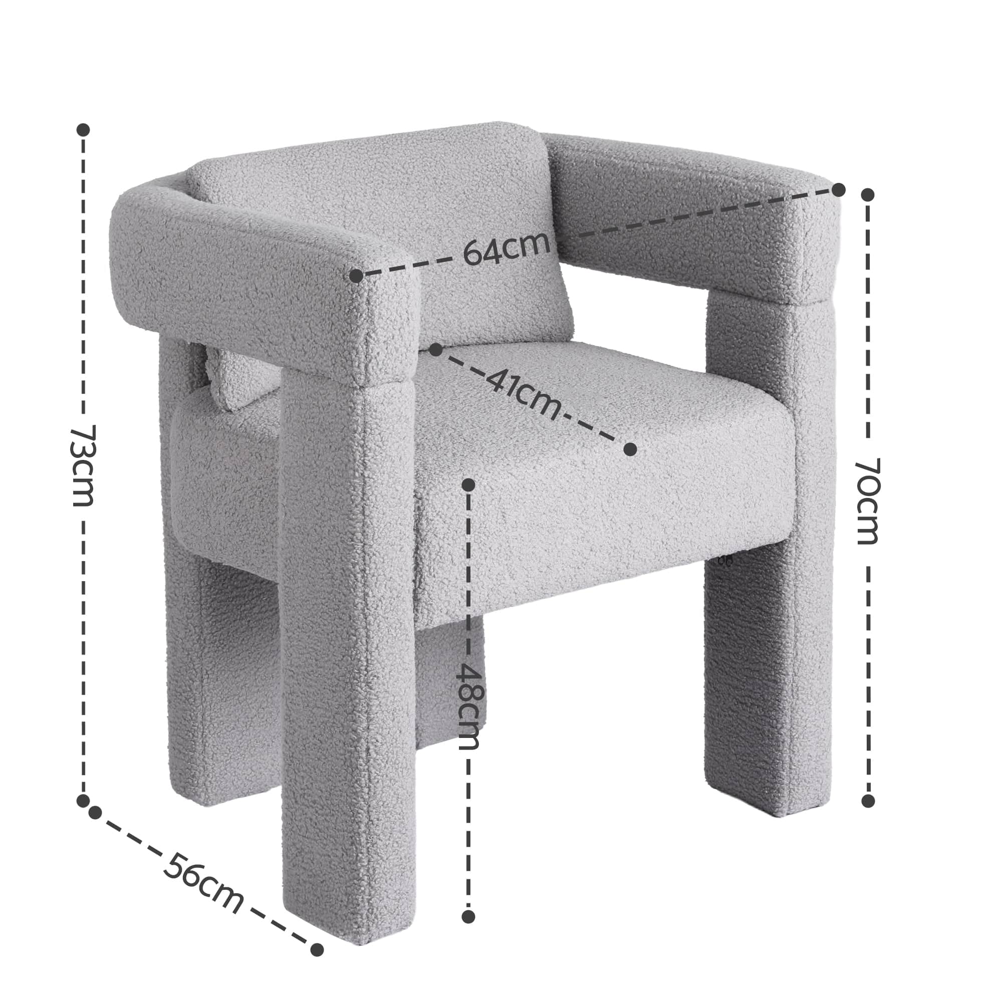 Modern Grey Boucle Armchair with Wide Armrest and Pine Wood Legs