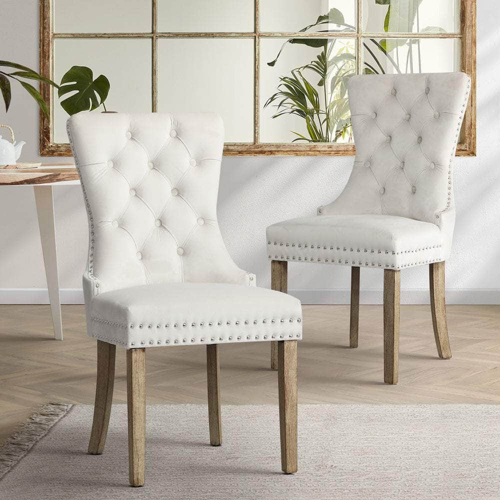 Modern Grey Wooden Frame Dining Chairs with Tufted Upholstery
