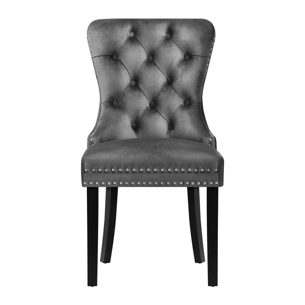 Modern Grey Wooden Frame Dining Chairs with Tufted Upholstery