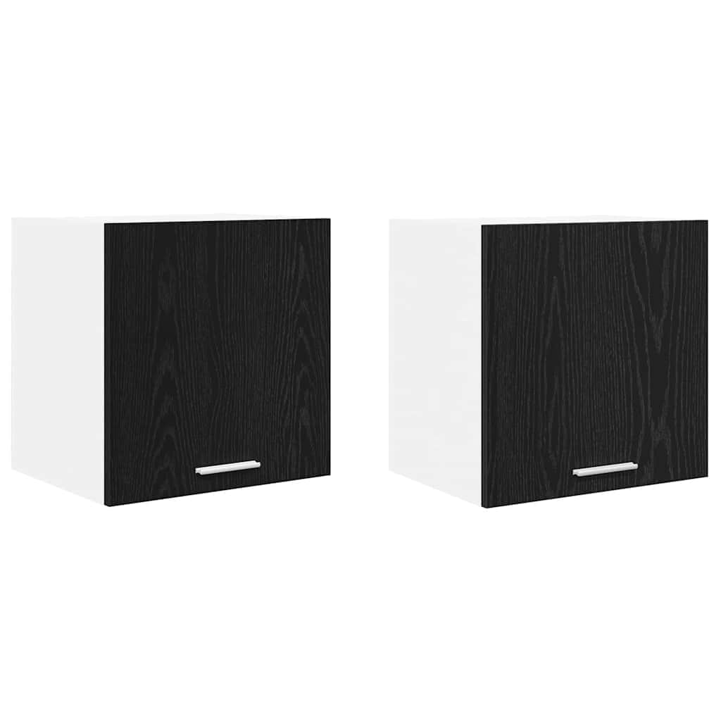 2 Pcs - Modern Hanging Cabinet Riga 2 pcs Black Oak and White - Soft