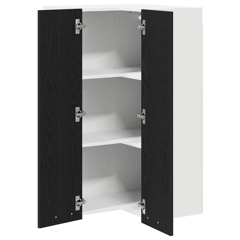 Modern Hanging Cabinet Riga Black Oak and White - Sturdy Frame | Black colour