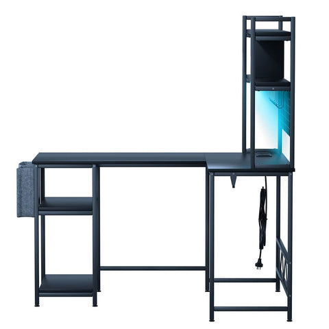 Modern L Shaped Gaming Desk with LED Lights Black  Multipurpose Use