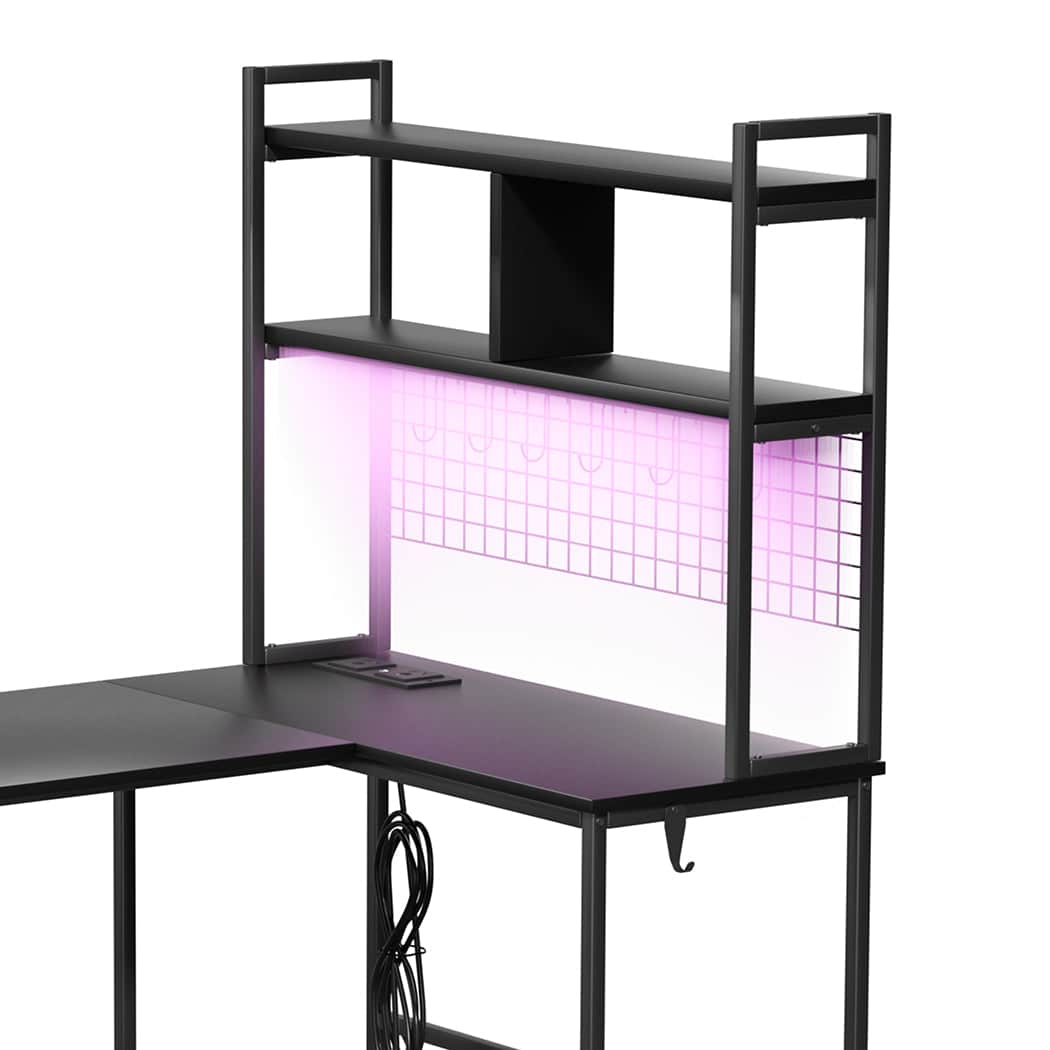 Modern L Shaped Gaming Desk with LED Lights Black  Multipurpose Use