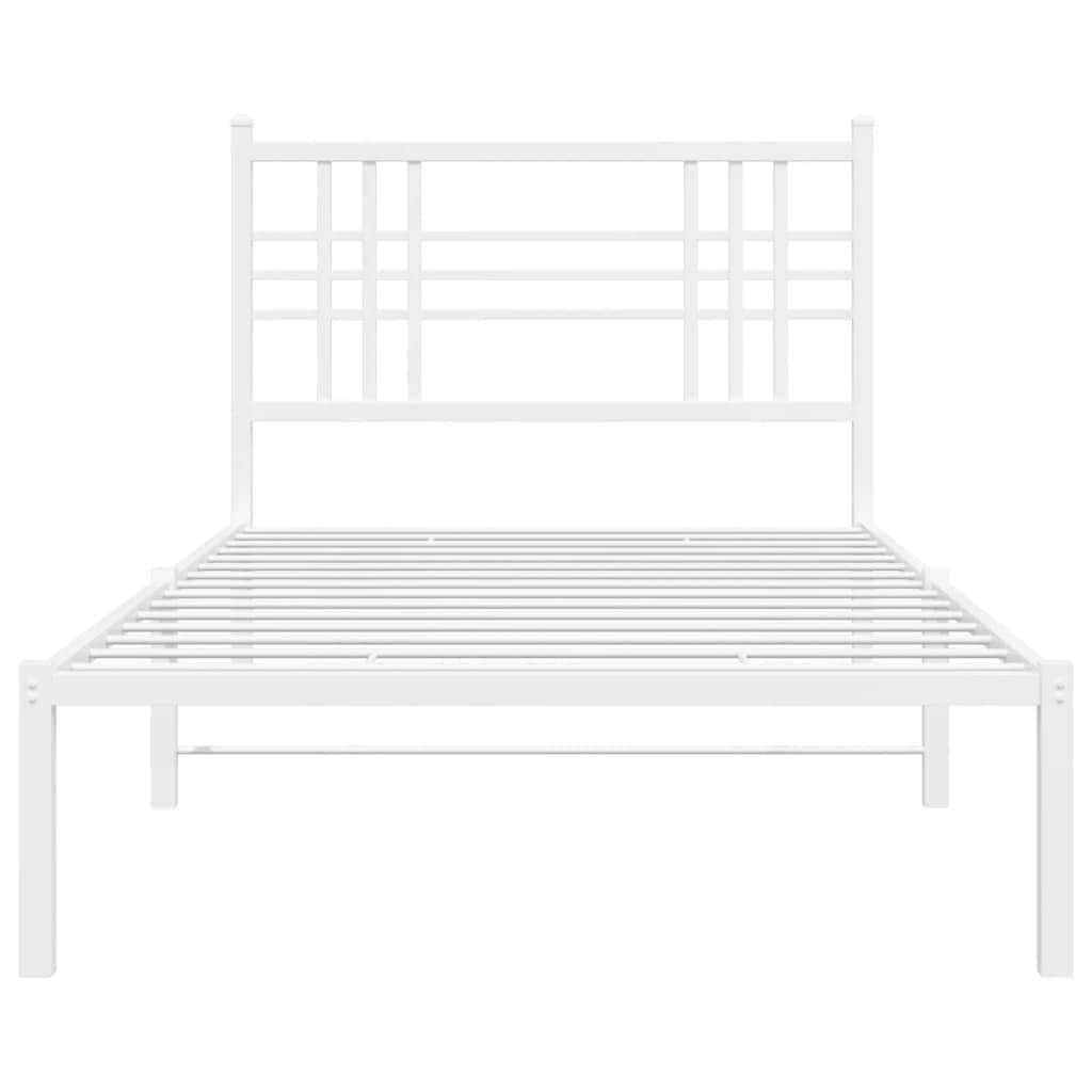 Modern Metal Bed Frame with Headboard White King Single Size