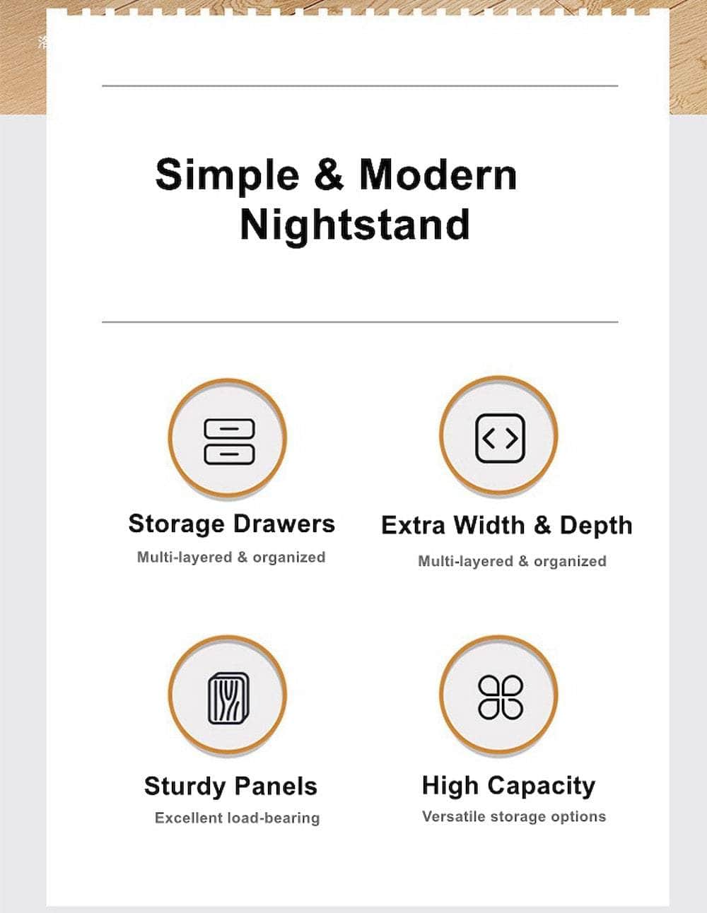 Modern Nightstand Warm White Open Storage Finger Pull Drawer Compact 47cm