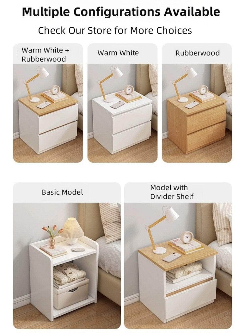 Modern Nightstand Wood Effect Top White Cabinet Triple Drawer Finger Pull Design