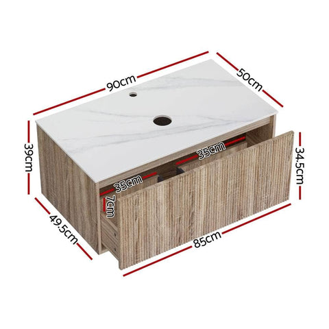 Modern Oak Vanity Unit 915mm with Integrated Basin – Contemporary Bathroom Furniture