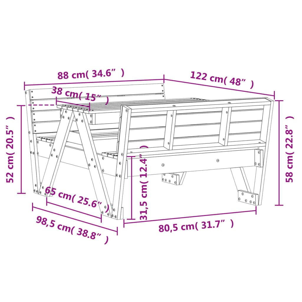 Modern Picnic Table for Kids 88x122x58 Lounge Area Urban Style