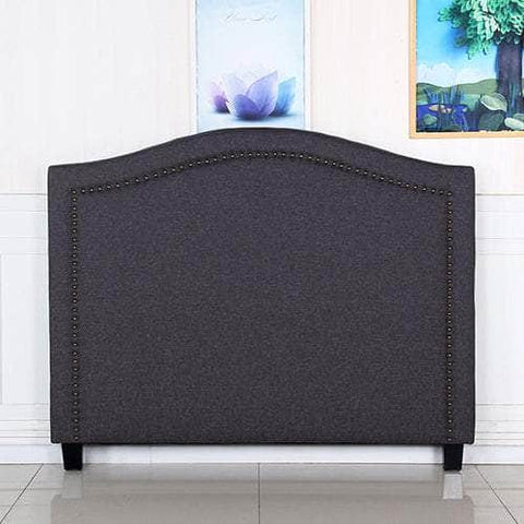 Modern Queen Size Bed Head - Charcoal Curved Linen Upholstery