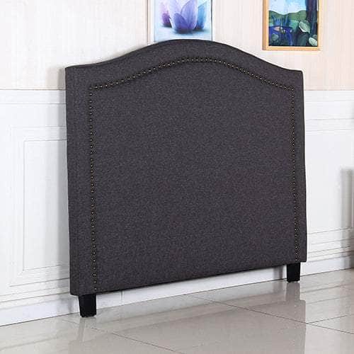 Modern Queen Size Bed Head - Charcoal Curved Linen Upholstery