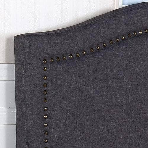 Modern Queen Size Bed Head - Charcoal Curved Linen Upholstery