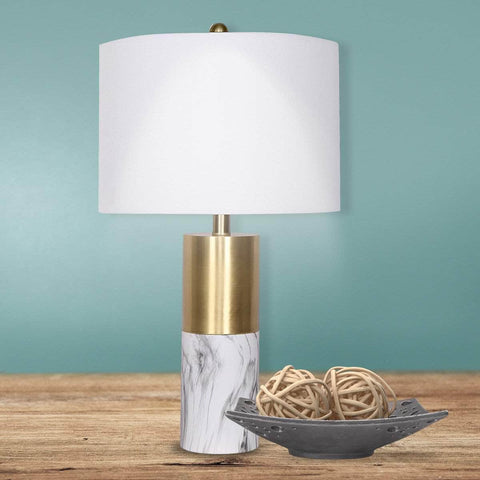 Modern Simplicity: White Metal and Marble Table Lamp