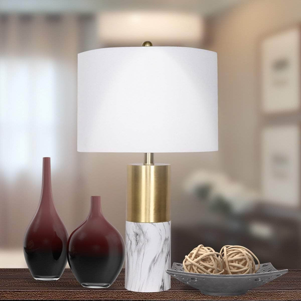 Modern Simplicity: White Metal and Marble Table Lamp