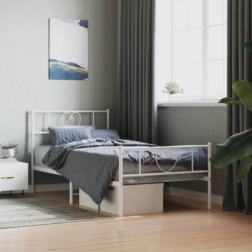 Modern Slumber: Black Metal Bed Frame with Headboard and Footboard