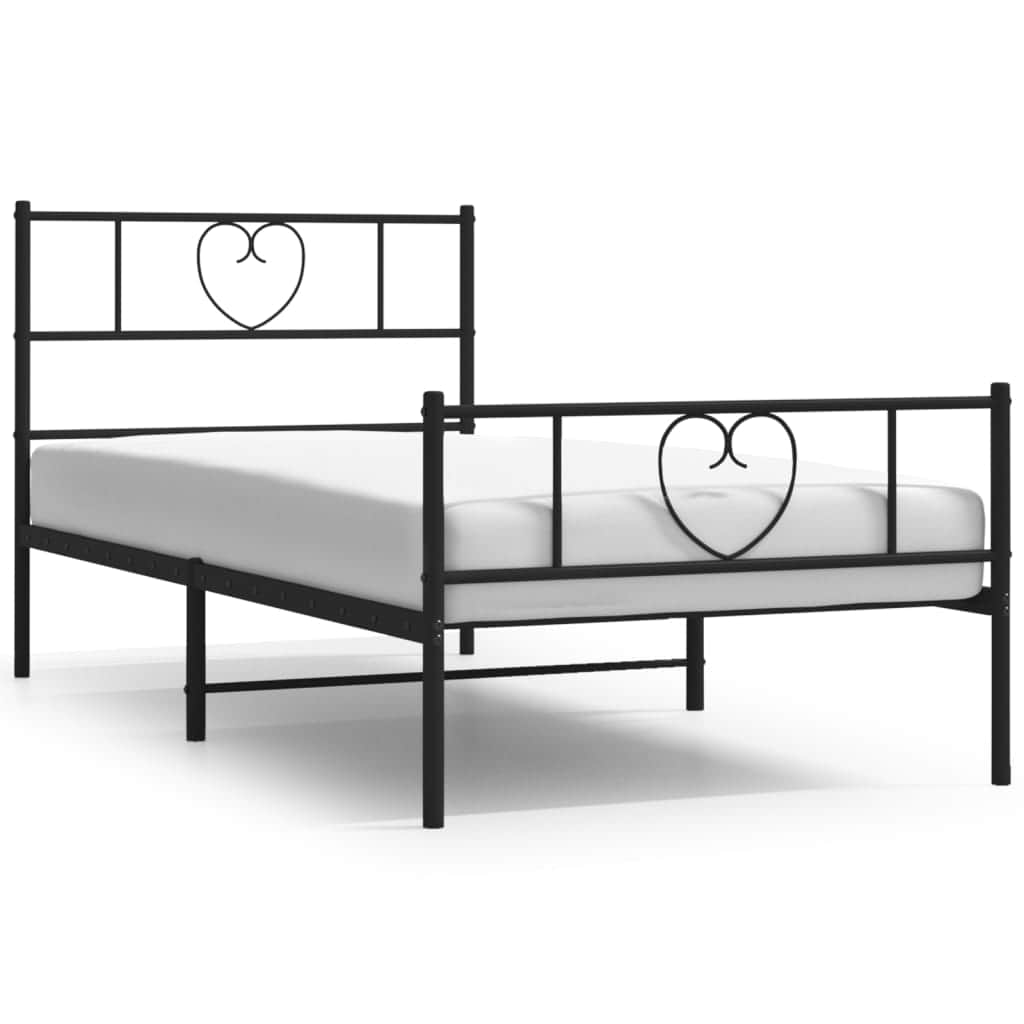 Modern Slumber: Black Metal Bed Frame with Headboard and Footboard