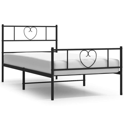 Modern Slumber: Black Metal Bed Frame with Headboard and Footboard