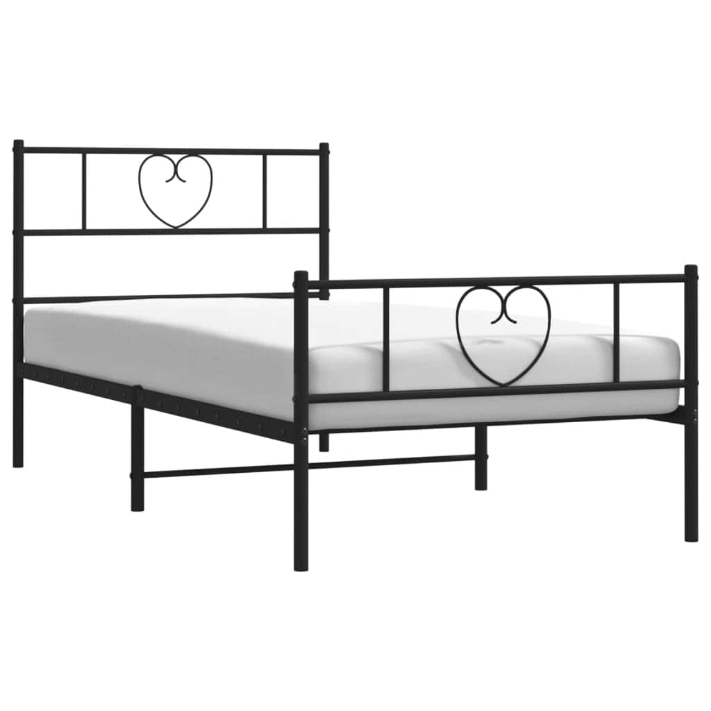 Modern Slumber: Black Metal Bed Frame with Headboard and Footboard