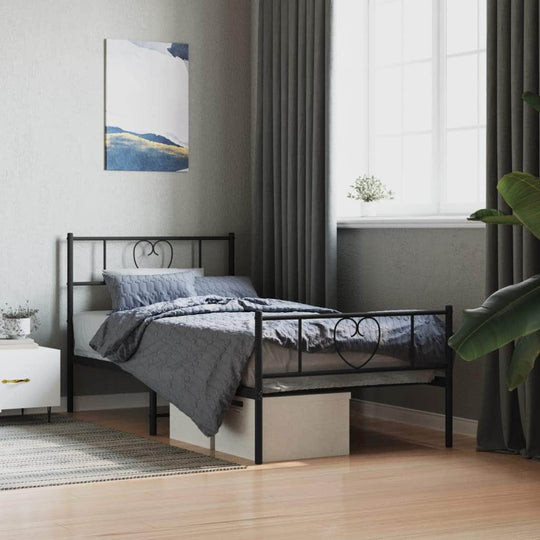 Modern Slumber: Black Metal Bed Frame with Headboard and