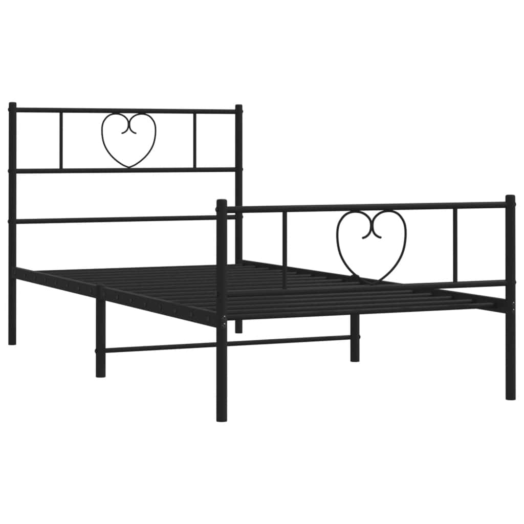 Modern Slumber: Black Metal Bed Frame with Headboard and Footboard