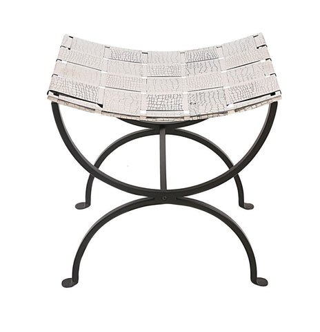 Modern Small Black Dining Bench with Woven Stainless Steel Top