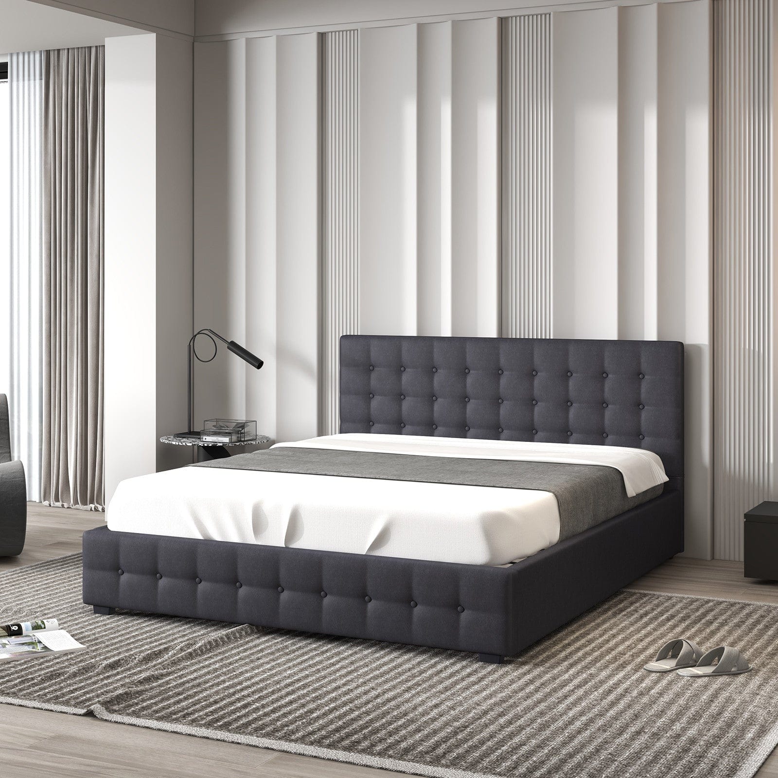 Modern style Luxury Gas Lift Bed Frame with Headboard- Dark Grey | idh - photo 13