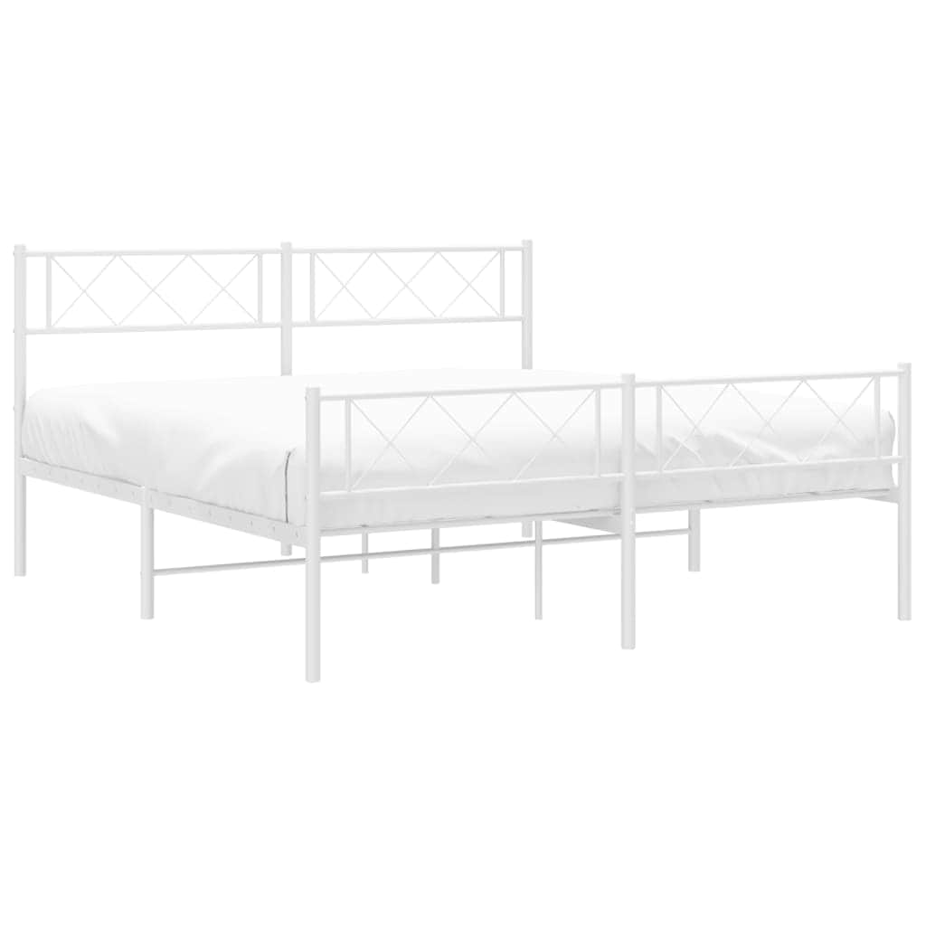 Modern Tranquility: White Metal Bed Frame with Headboard Queen Size