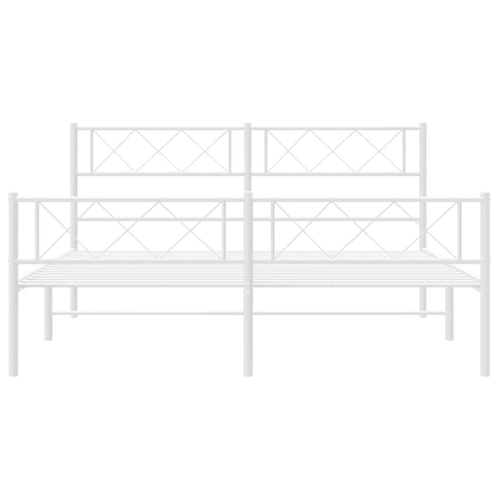 Modern Tranquility: White Metal Bed Frame with Headboard Queen Size