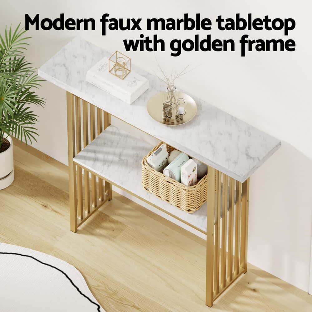 Modern White and Gold Marble Console Table Hallway Entryway Storage