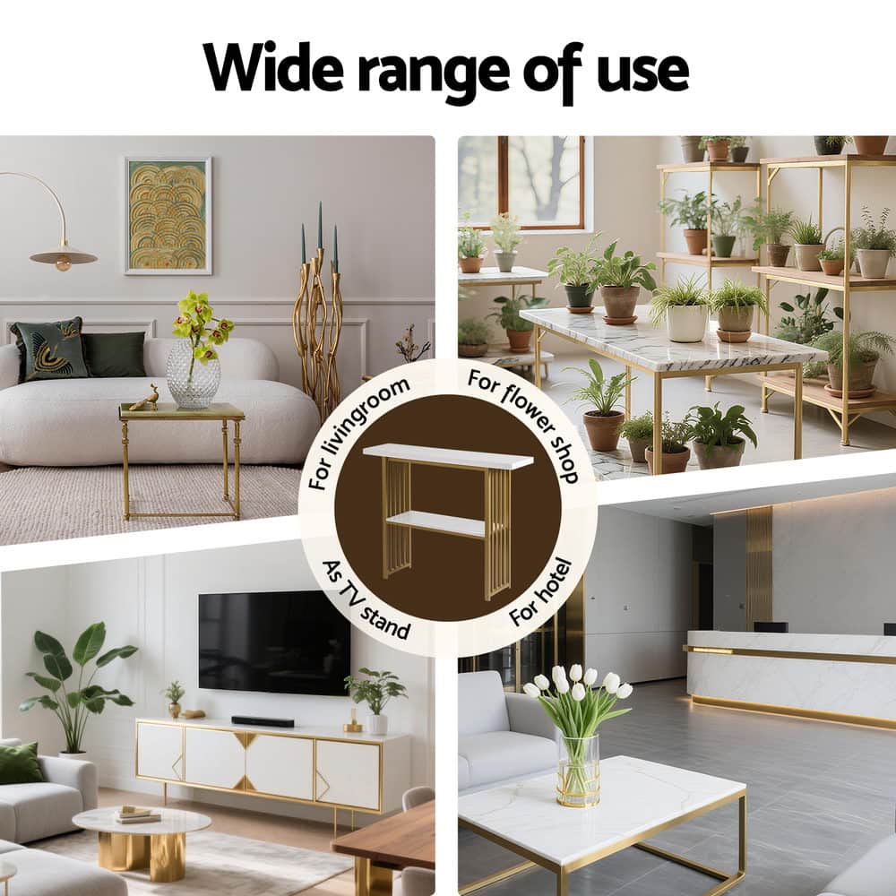 Modern White and Gold Marble Console Table Hallway Entryway Storage