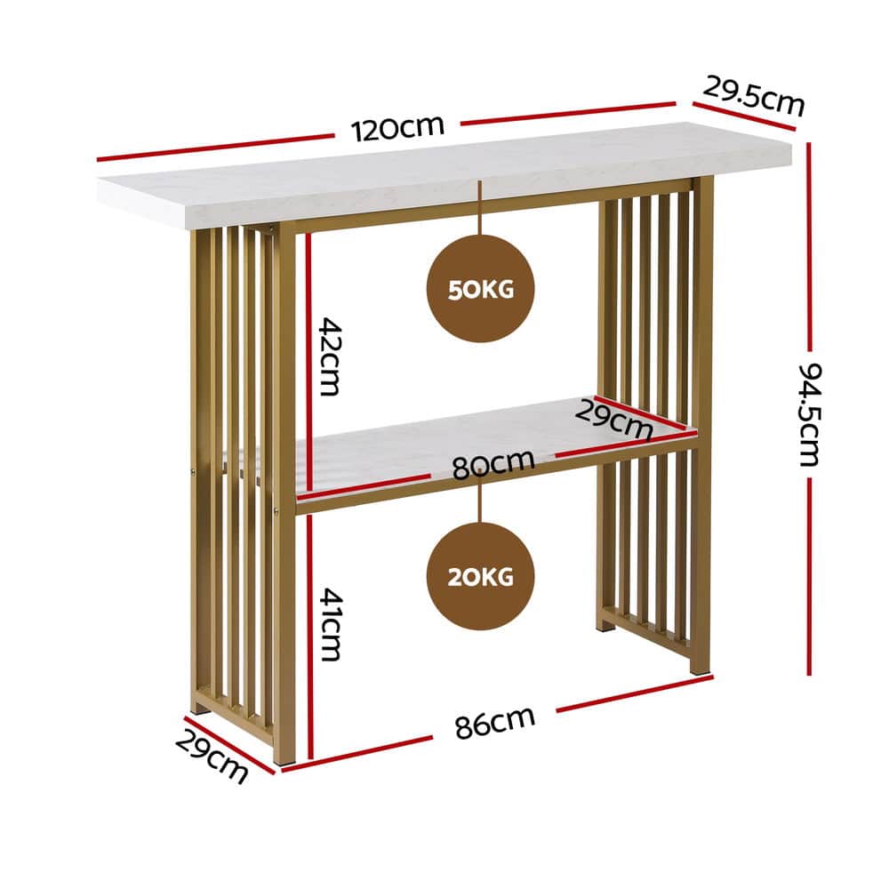 Modern White and Gold Marble Console Table Hallway Entryway Storage