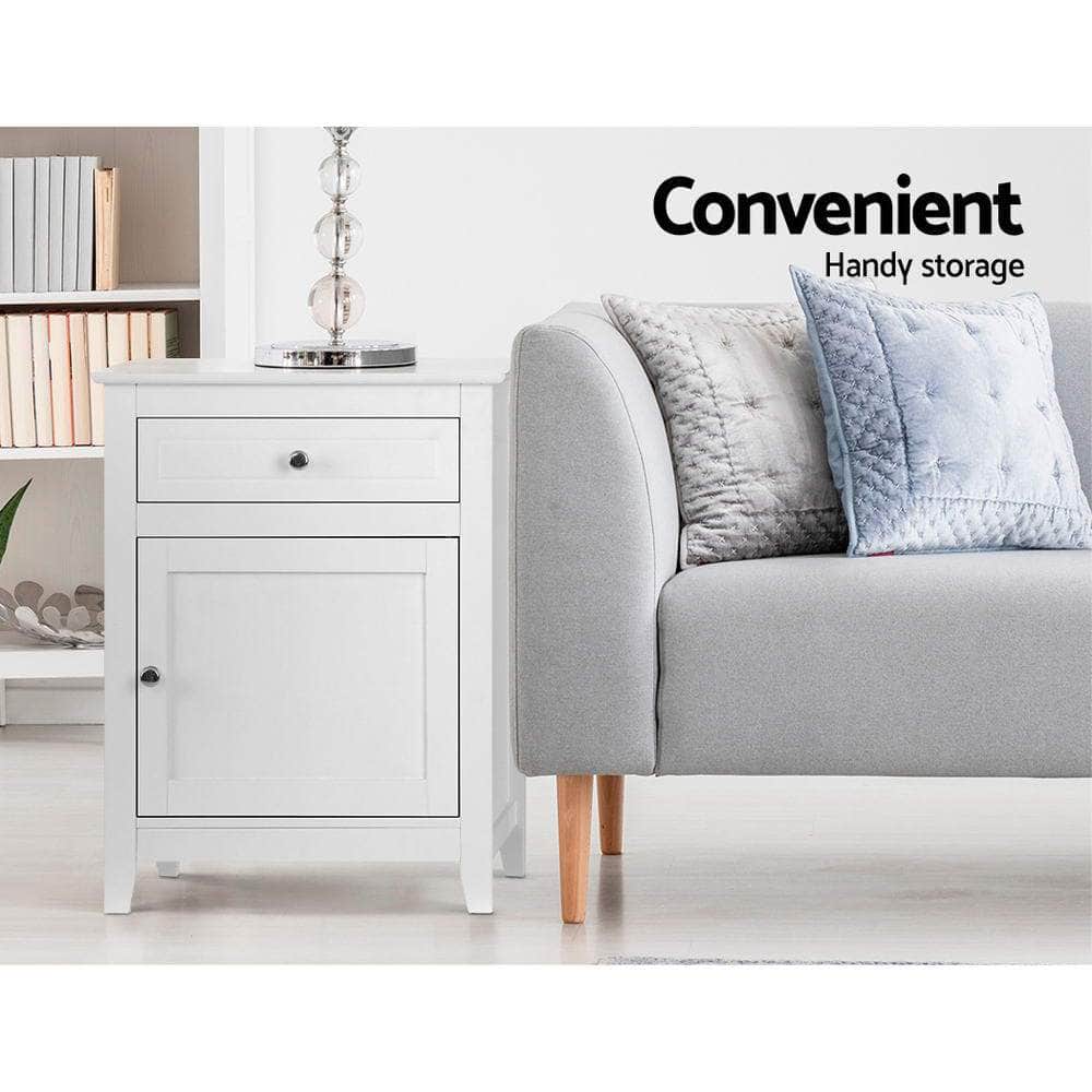 Modern White Bedside Table with Drawers