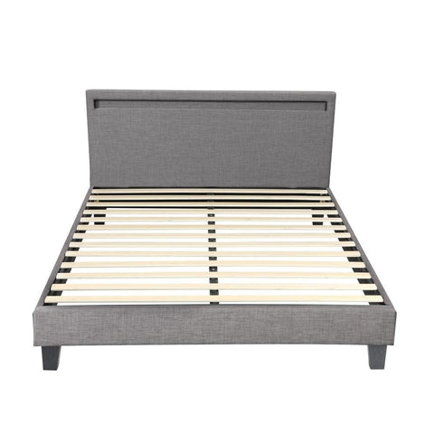 Modern Wooden Grey Fabric Bed Frame with RGB LED and Double Size Mattress Base