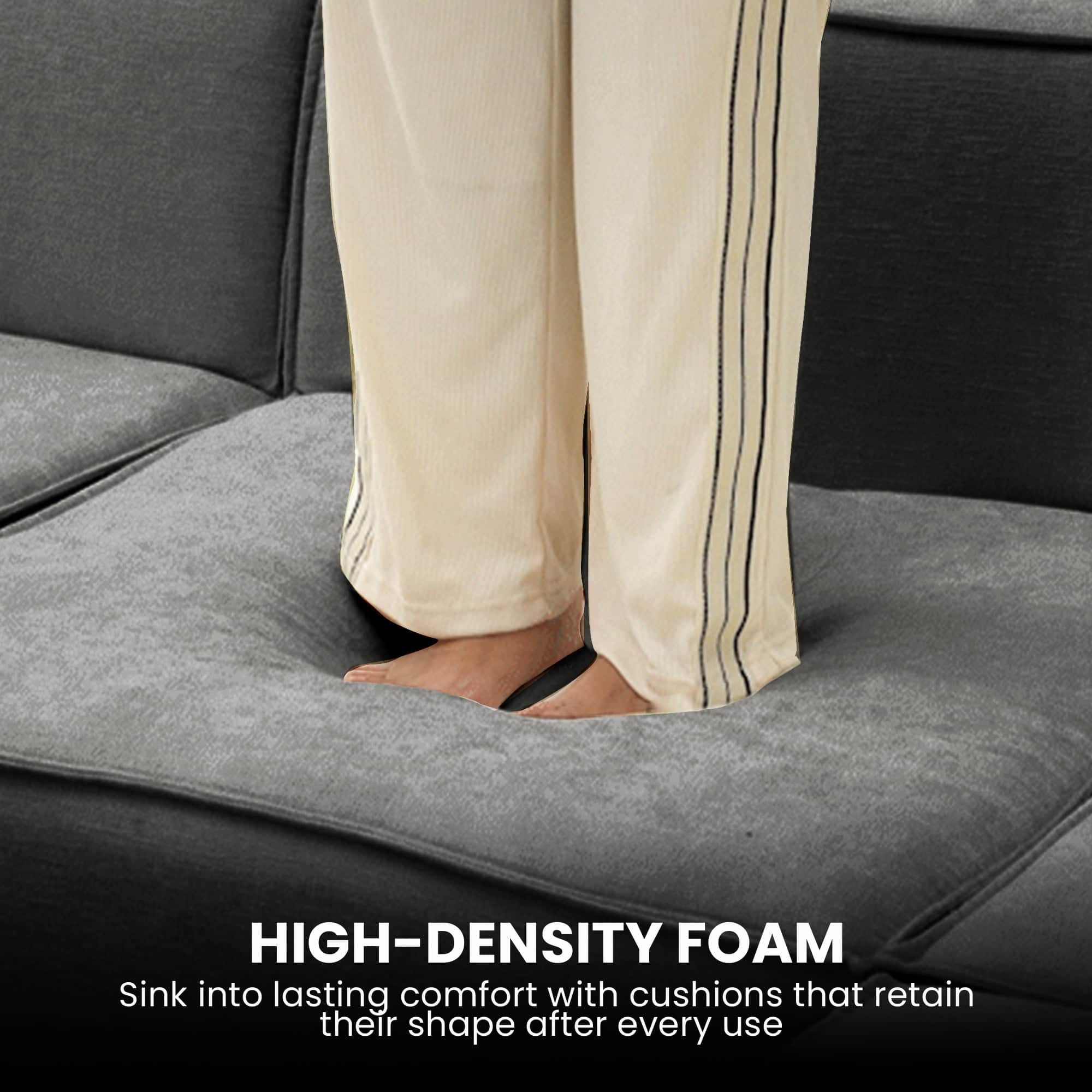 Modular 3-Seater Sofa Couch with Ottoman Grey Non-Slip Bottom