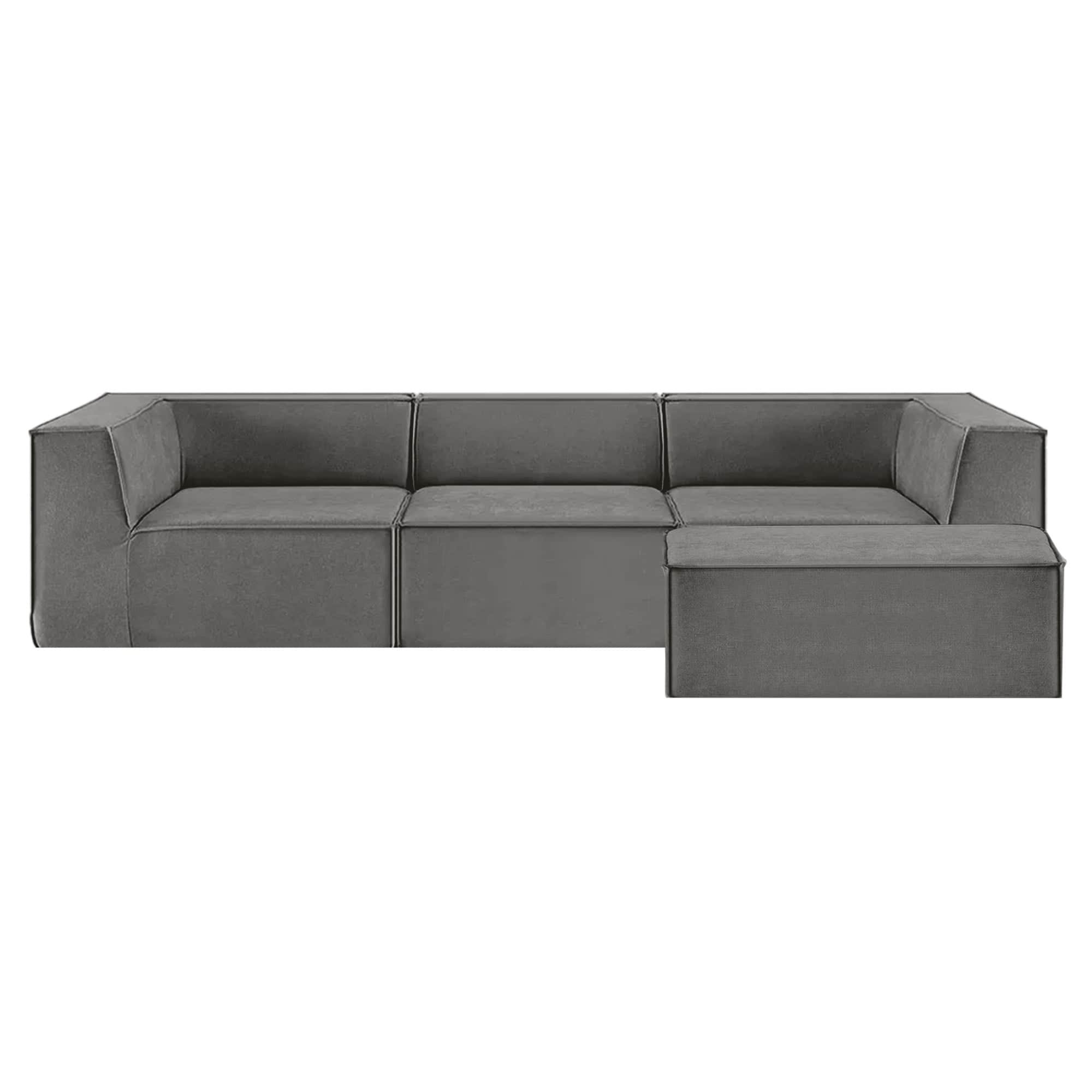 Modular 3-Seater Sofa Couch with Ottoman Grey Non-Slip Bottom