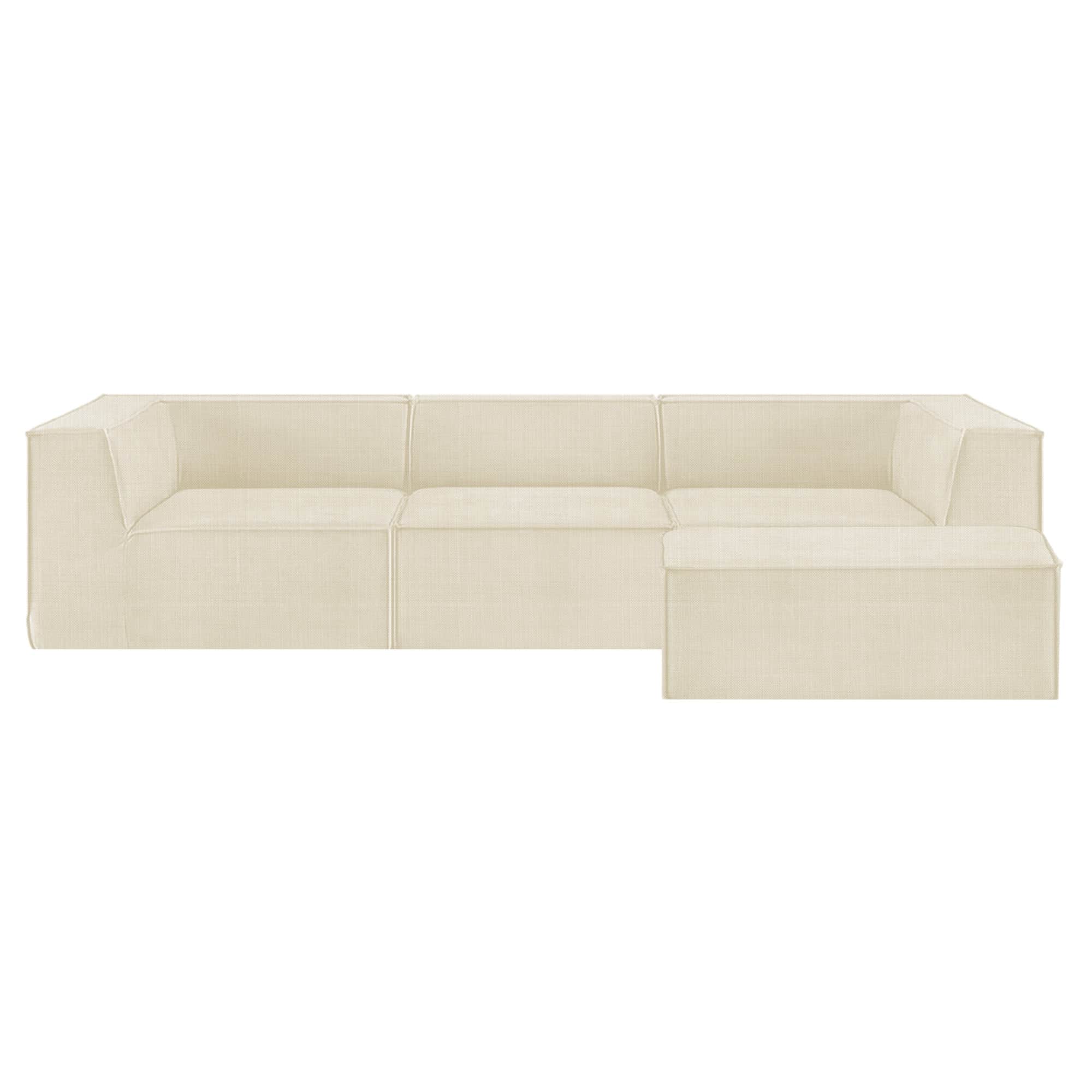 Modular 3-Seater Sofa Novi Cream with Ottoman Non-Slip Lounge Couch