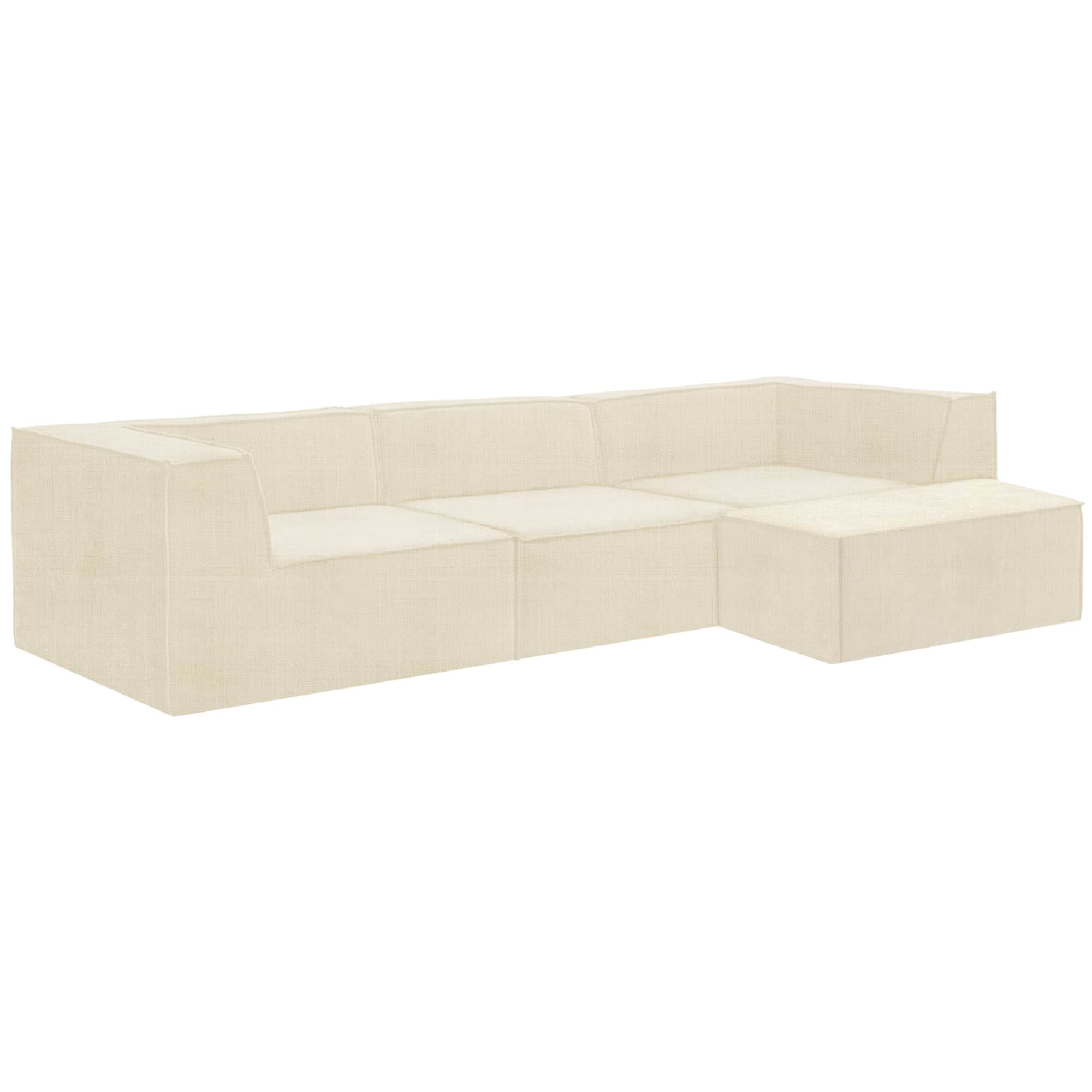 Modular 3-Seater Sofa Novi Cream with Ottoman Non-Slip Lounge Couch
