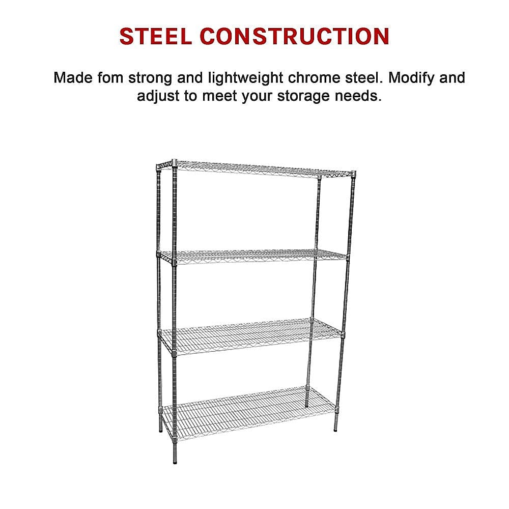 Modular Chrome Wire Storage Shelf 1200 x 450 x 1800 Steel Shelving