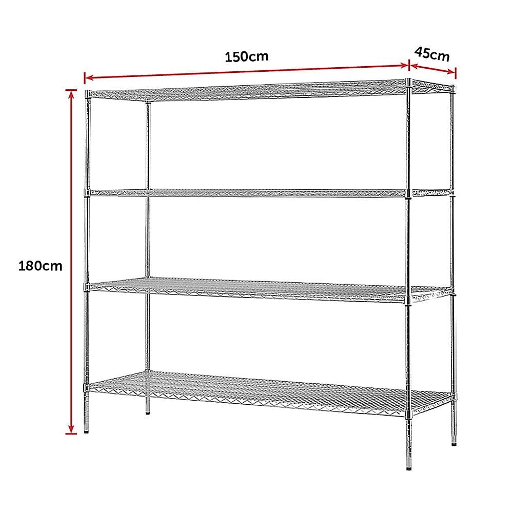 Modular Chrome Wire Storage Shelf 1500 x 450 x 1800 Steel Shelving