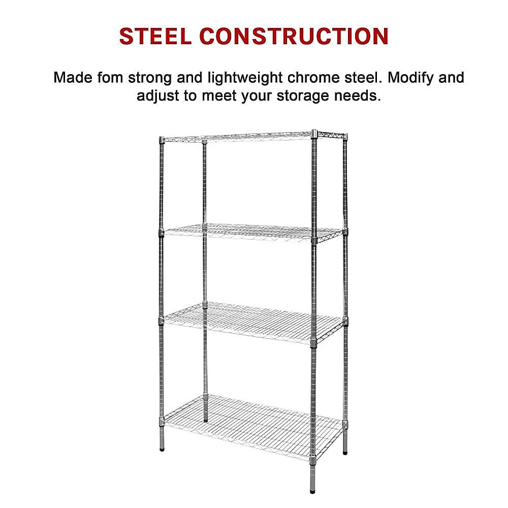 Modular Chrome Wire Storage Shelf 900 x 450 x 1800 Steel Shelving