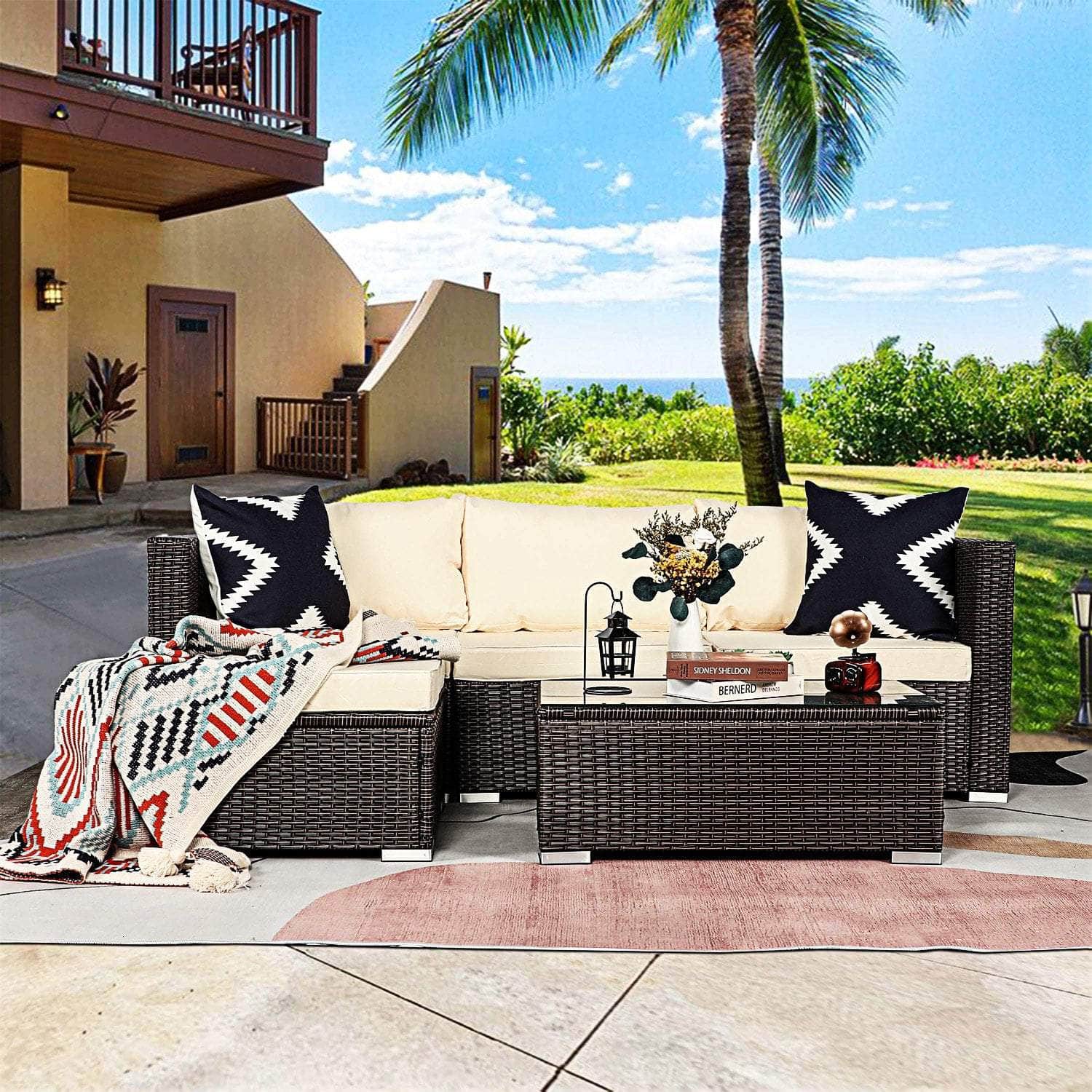5pc Modular Outdoor Lounge Set PE Rattan - Brown with Brown colour