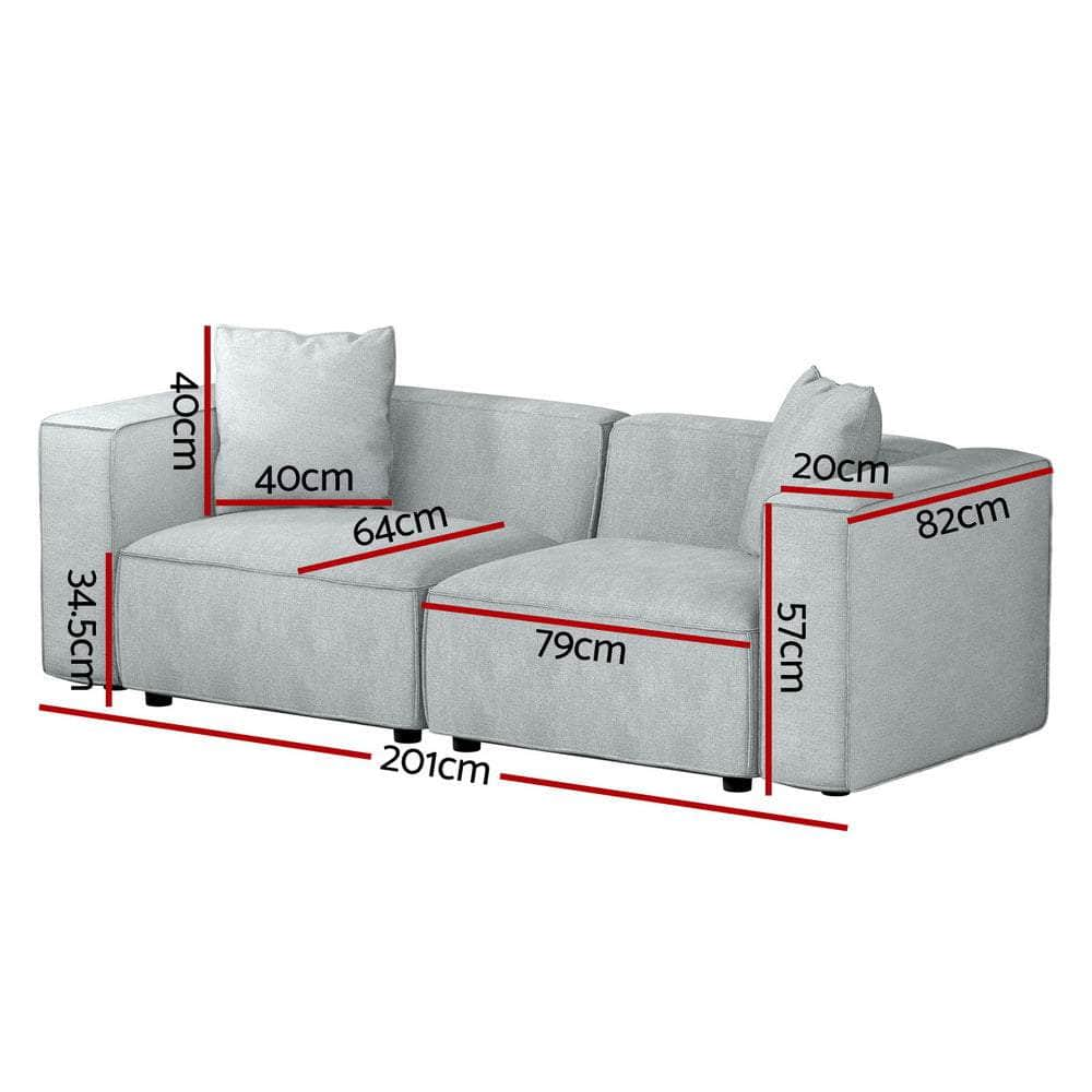 Modular Sofa Chaise Set 2-Seater Grey