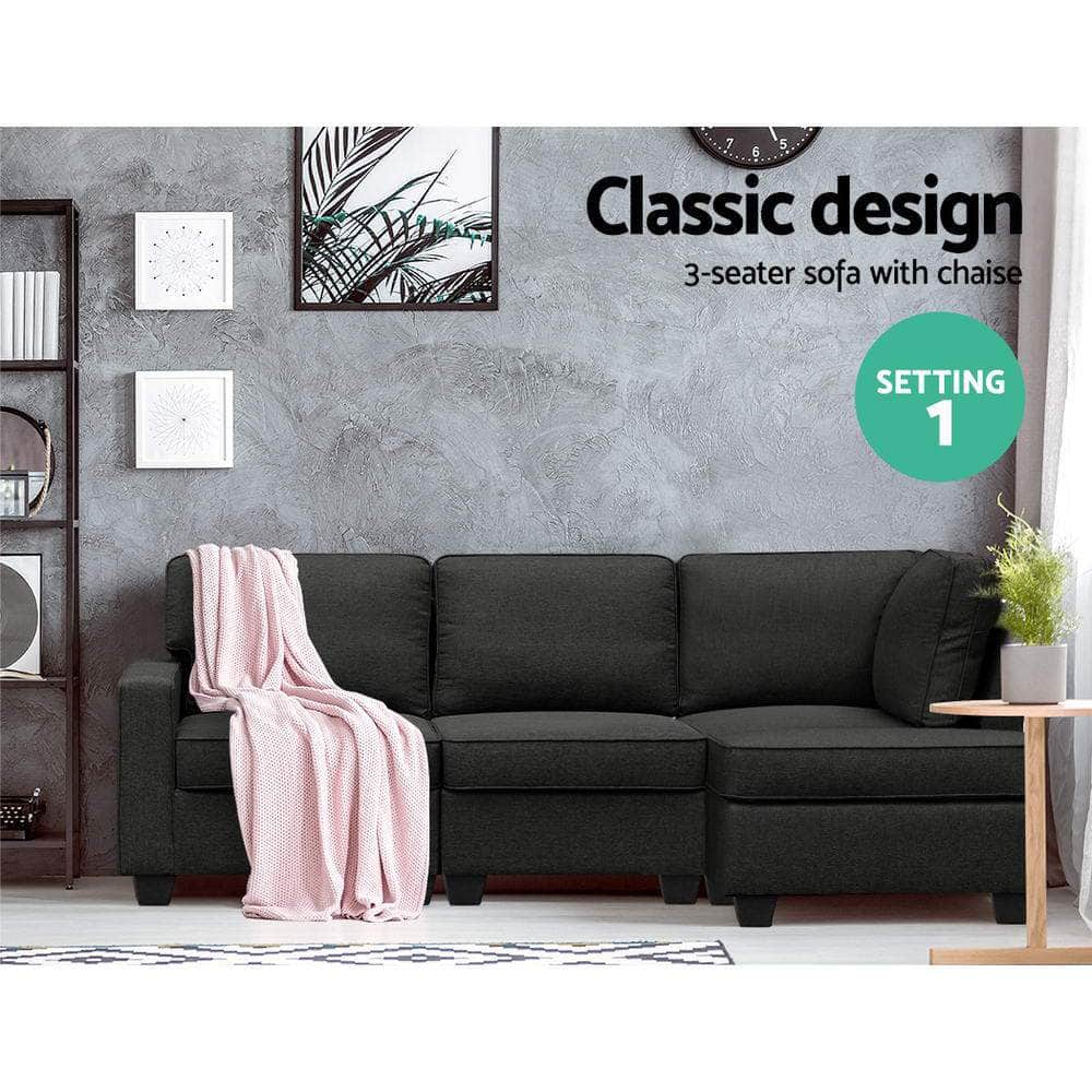 Modular Sofa Chaise Set 4-Seater Dark Grey