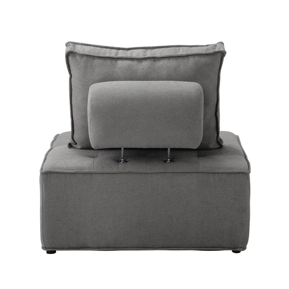 Modular Sofa Lounge Chair Armless Adjustable Back Linen Grey