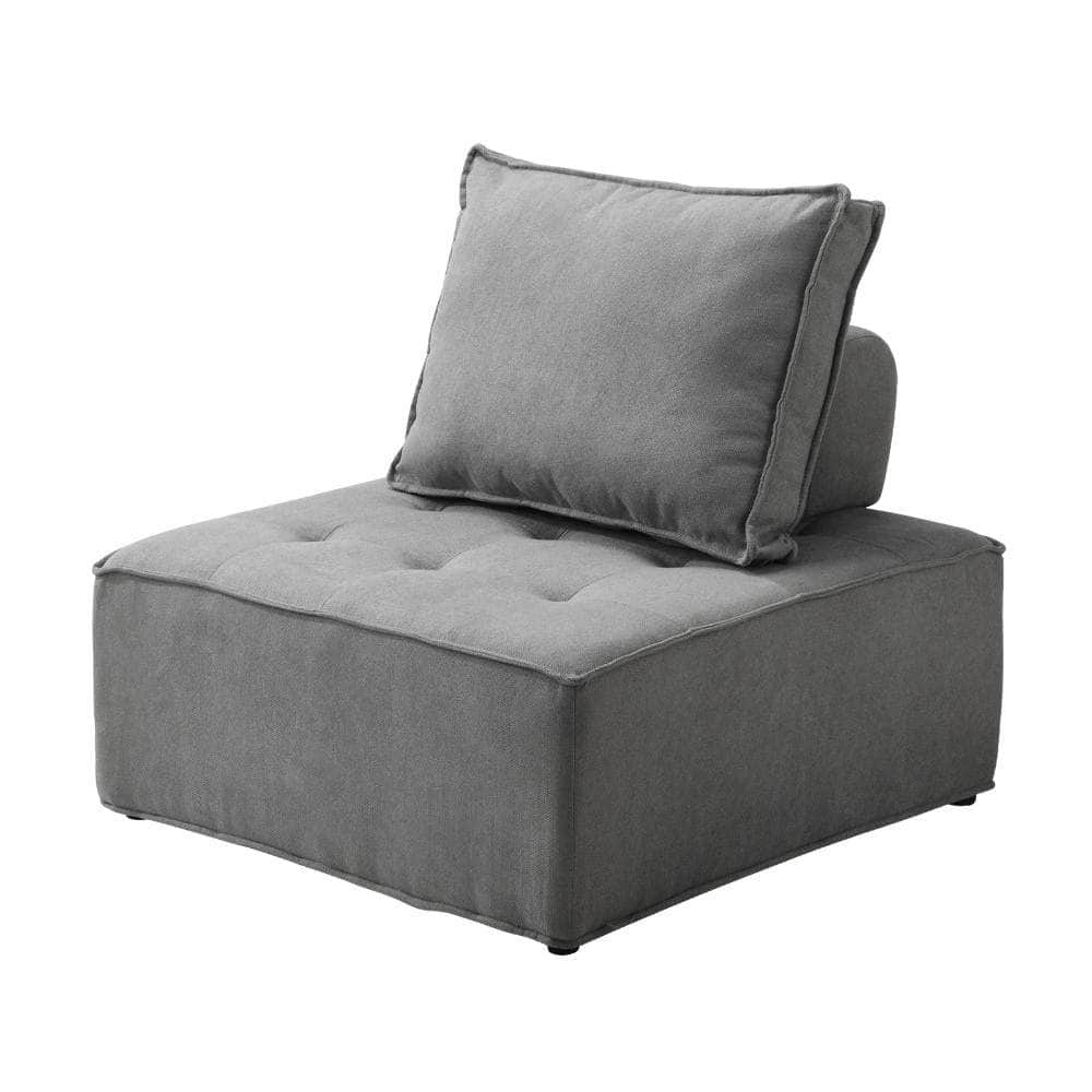 Modular Sofa Lounge Chair Armless Adjustable Back Linen Grey