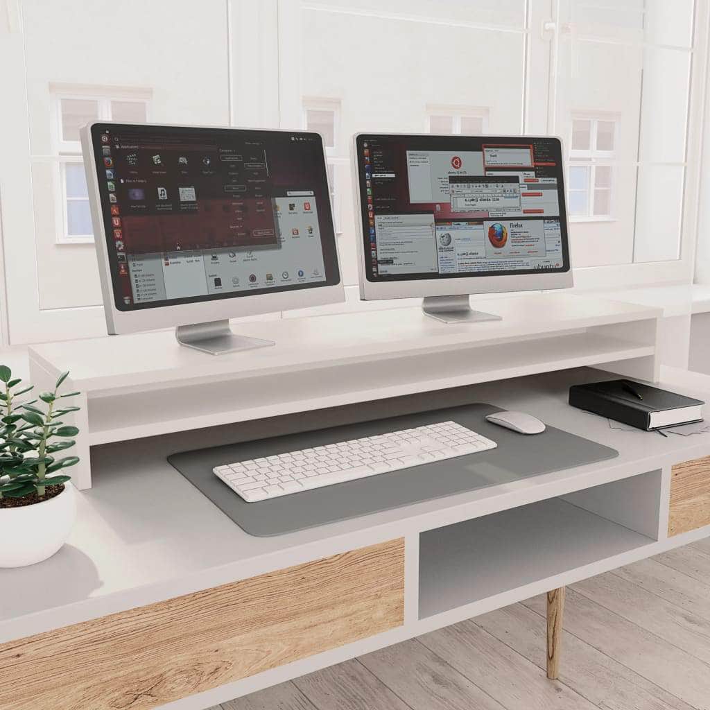 100cm White Monitor Stand Dual Screen Desk Riser