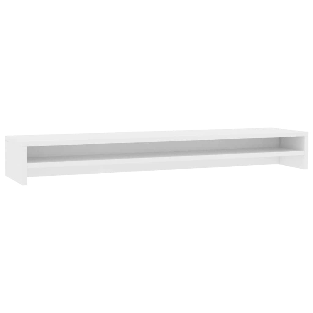 100Cm - Monitor Stand White 100cm Chipboard Dual Screen Riser with Shelf Desk Organizer
